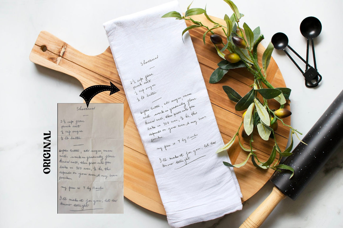 Your handwritten Recipe/Letter transferred to Tea Towel