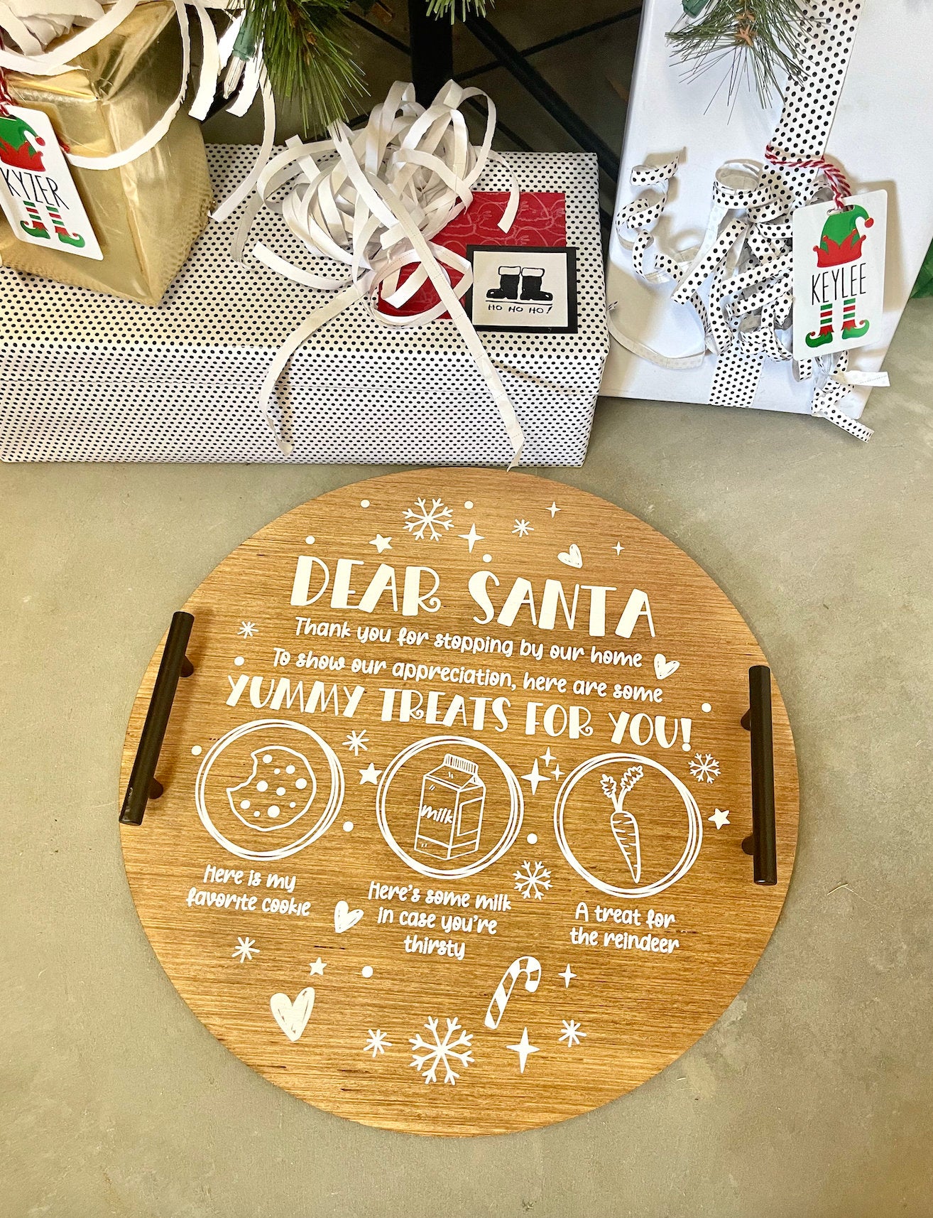 Dear Santa Cookie Tray reindeer treat milk christmas wood circle sign