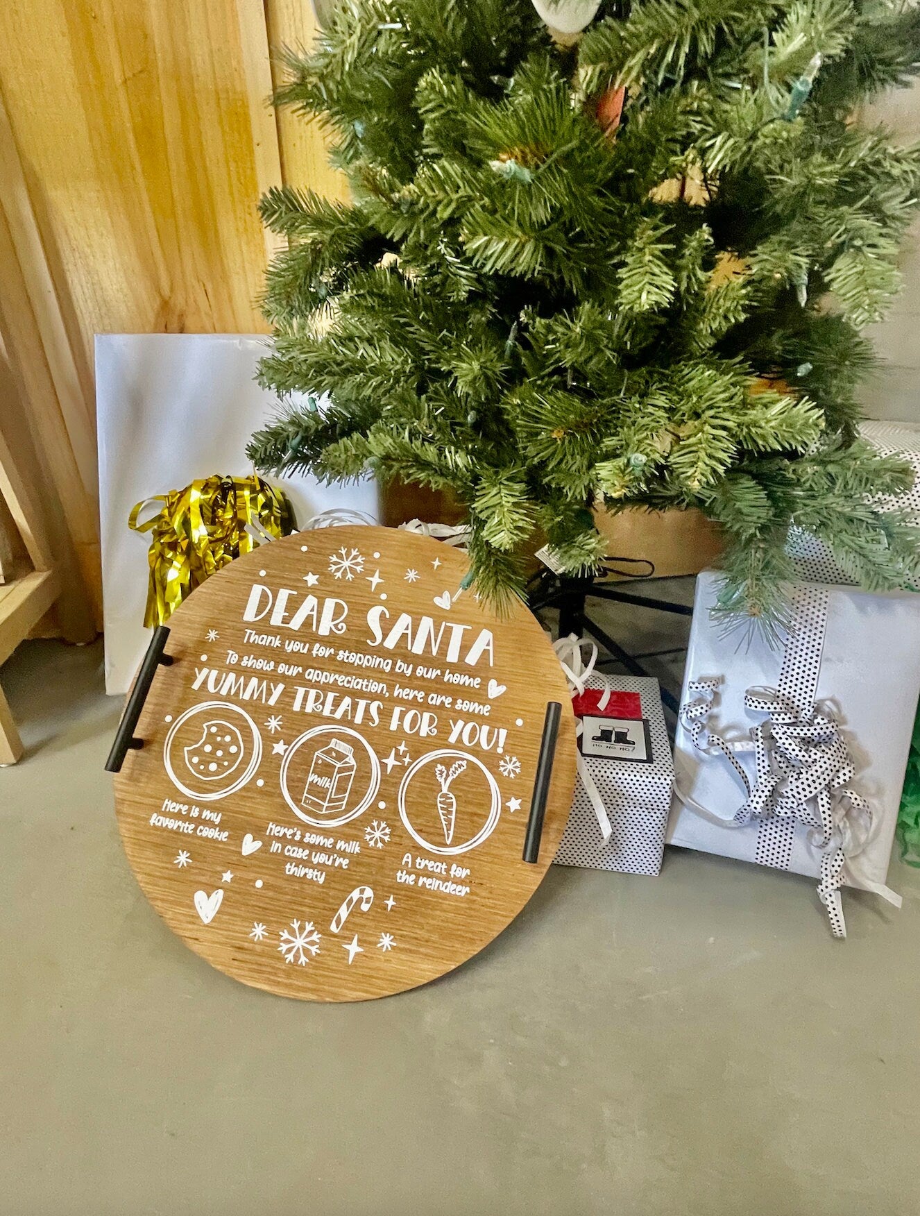 Dear Santa Cookie Tray reindeer treat milk christmas wood circle sign