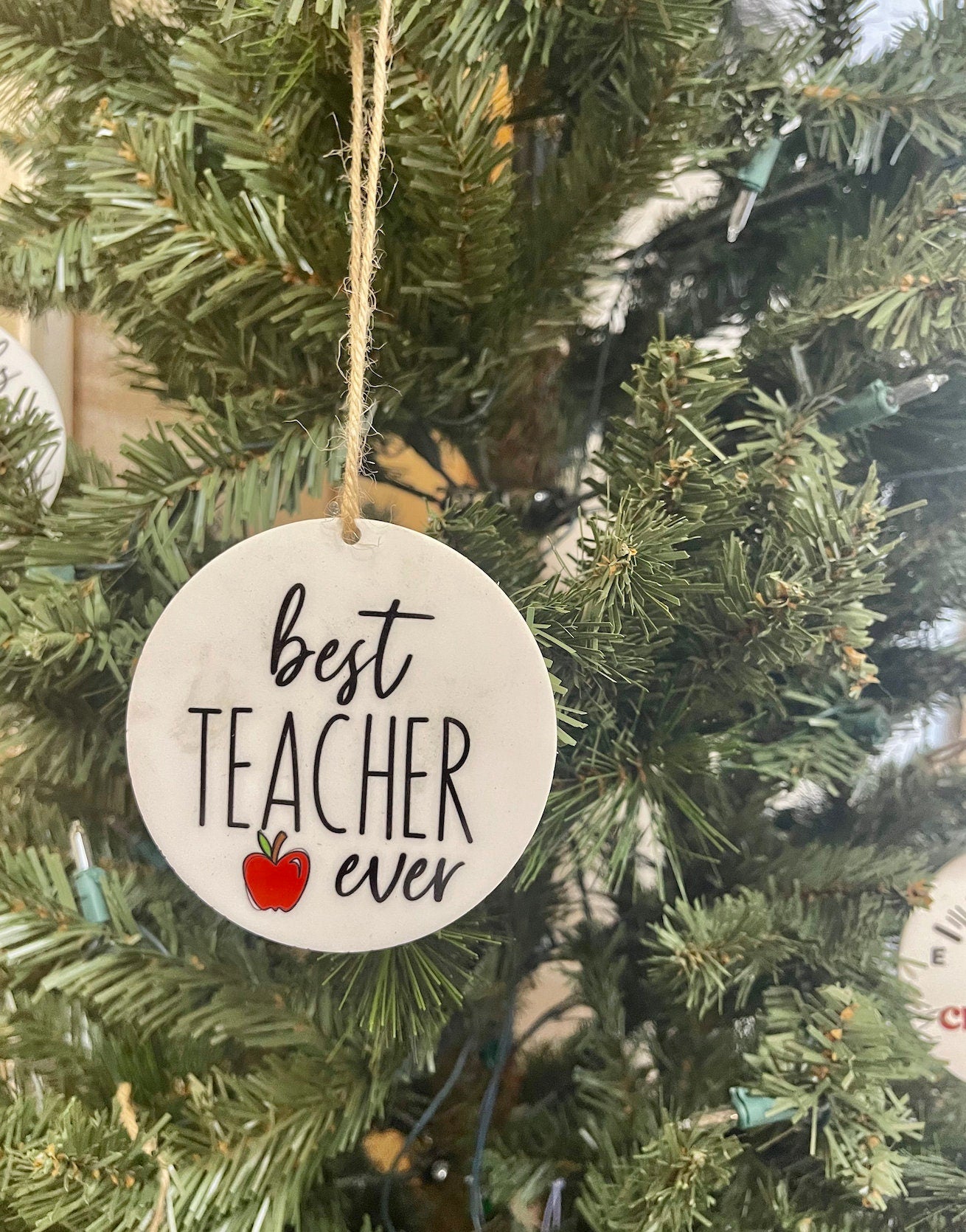 Best Teacher Ever Apple Acrylic Ornament; Holiday; Christmas; Gift