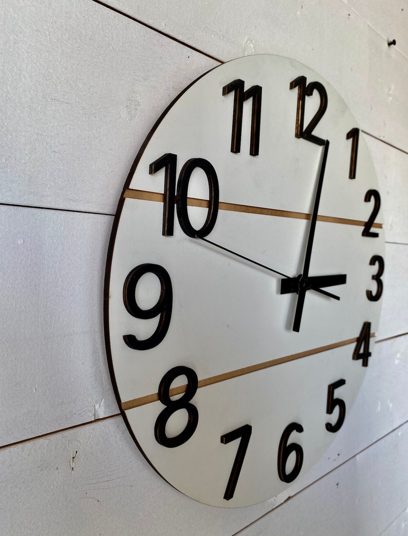 White shiplap raised numbers Wood Clock