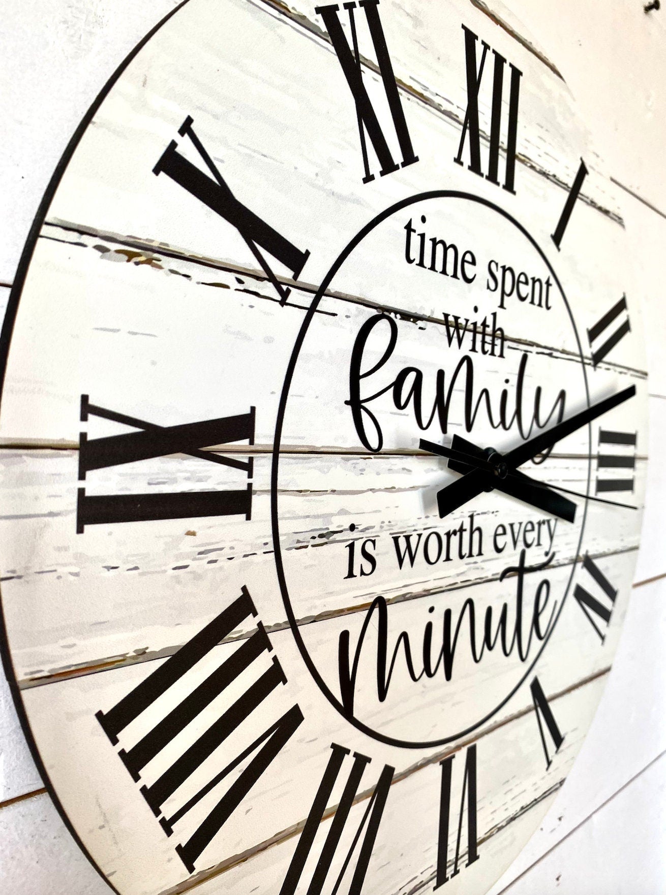 Time spent with family is worth every minute shiplap Wood Clock