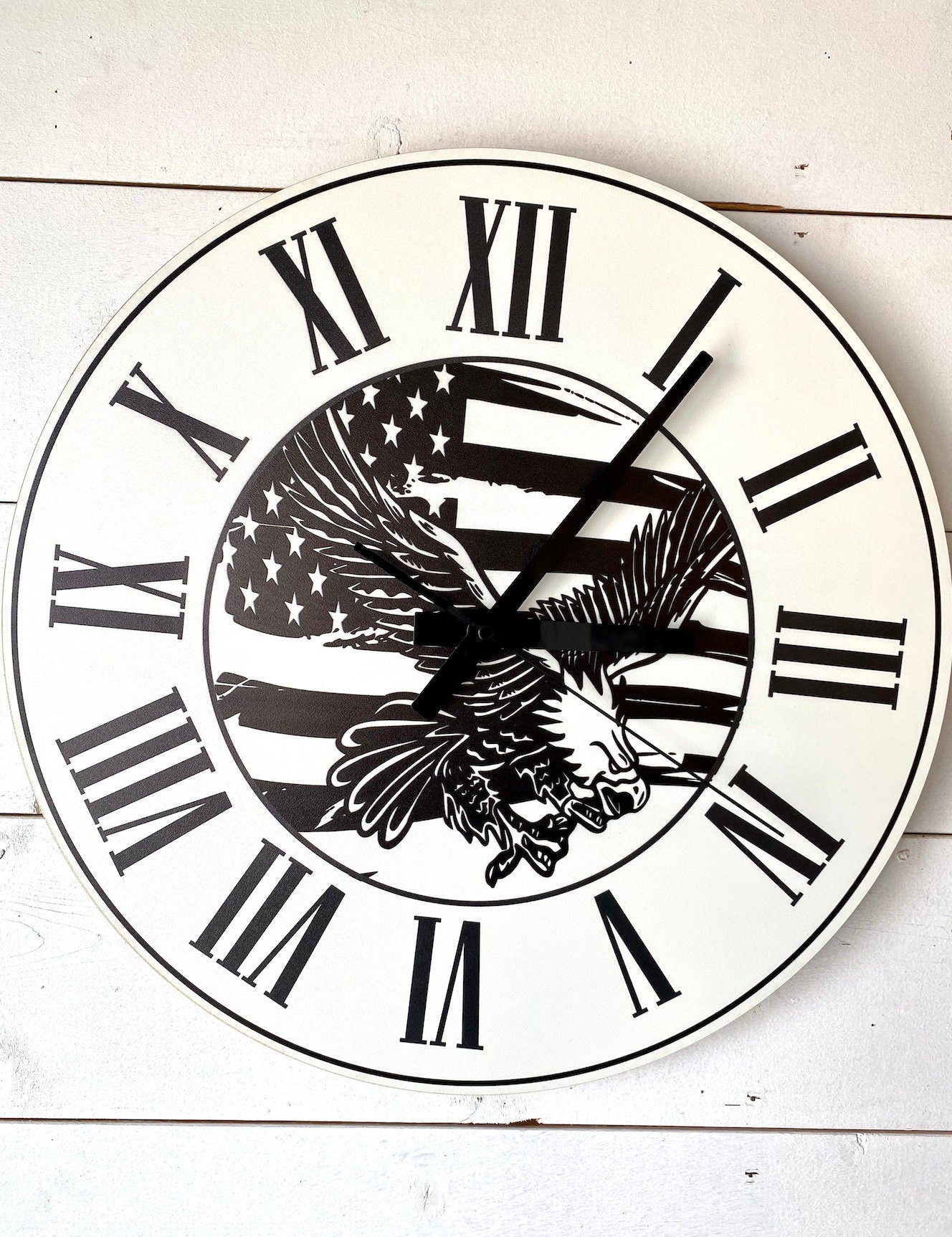 Roman Numeral Bald Eagle American Flag Wood Clock patriot
