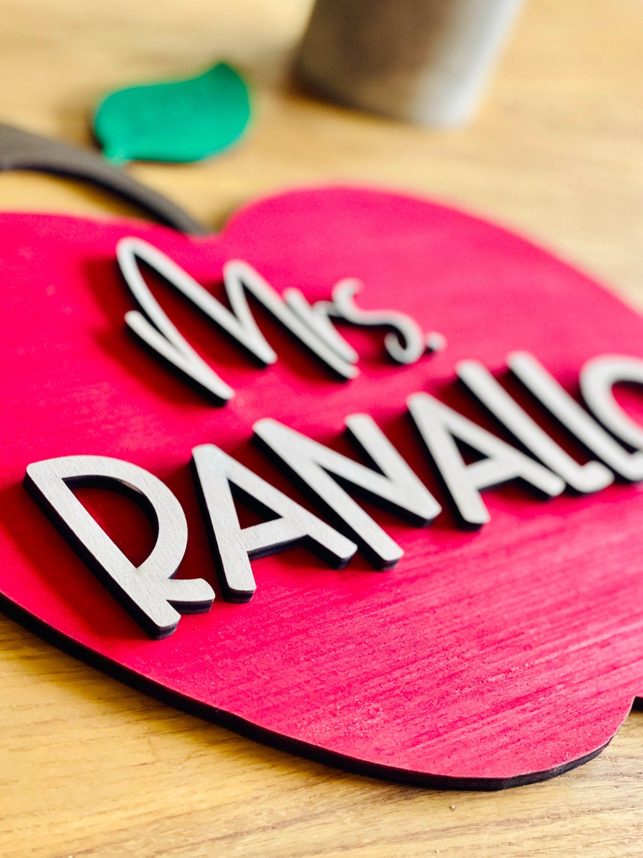 Red Apple Personalized 3D Teacher Name Cut Out Sign
