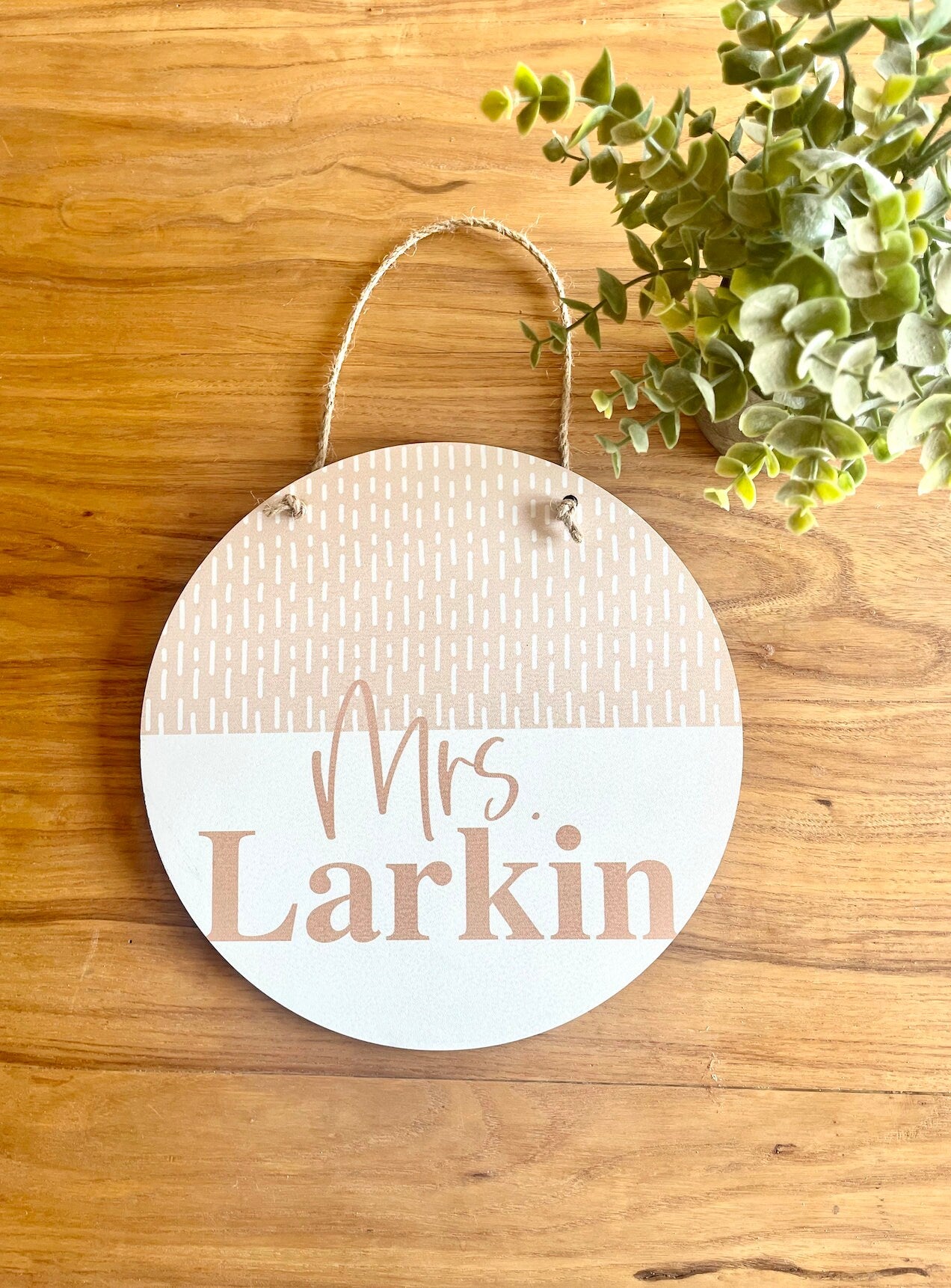 Colorful Teacher Pattern Name Sign; wood Round sign