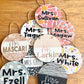 Colorful Teacher Pattern Name Sign; wood Round sign