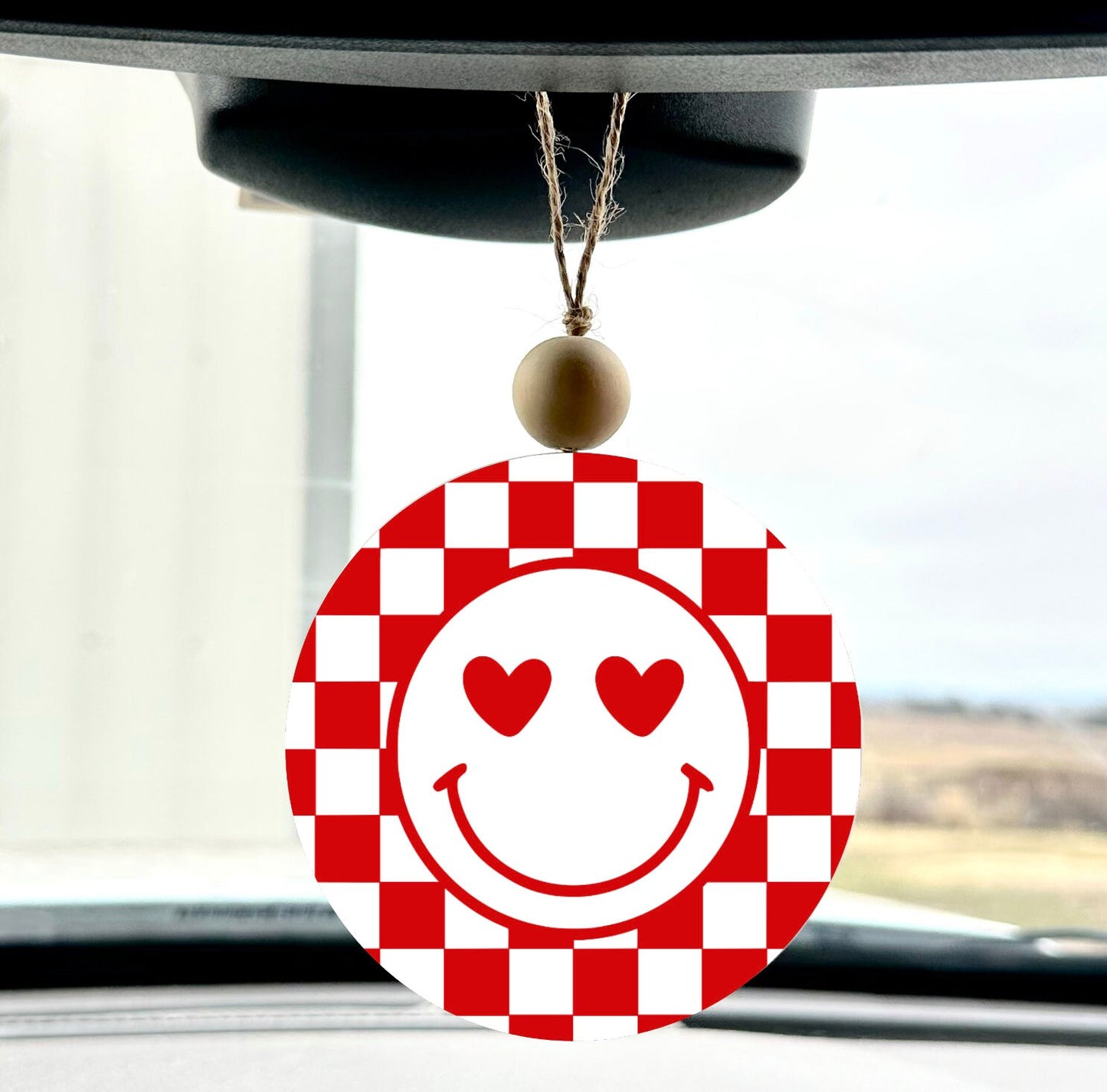 Retro heart smiley checker board Valentine's Day Car Charm vintage car accessory
