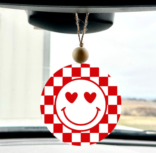 Retro heart smiley checker board Valentine's Day Car Charm vintage car accessory