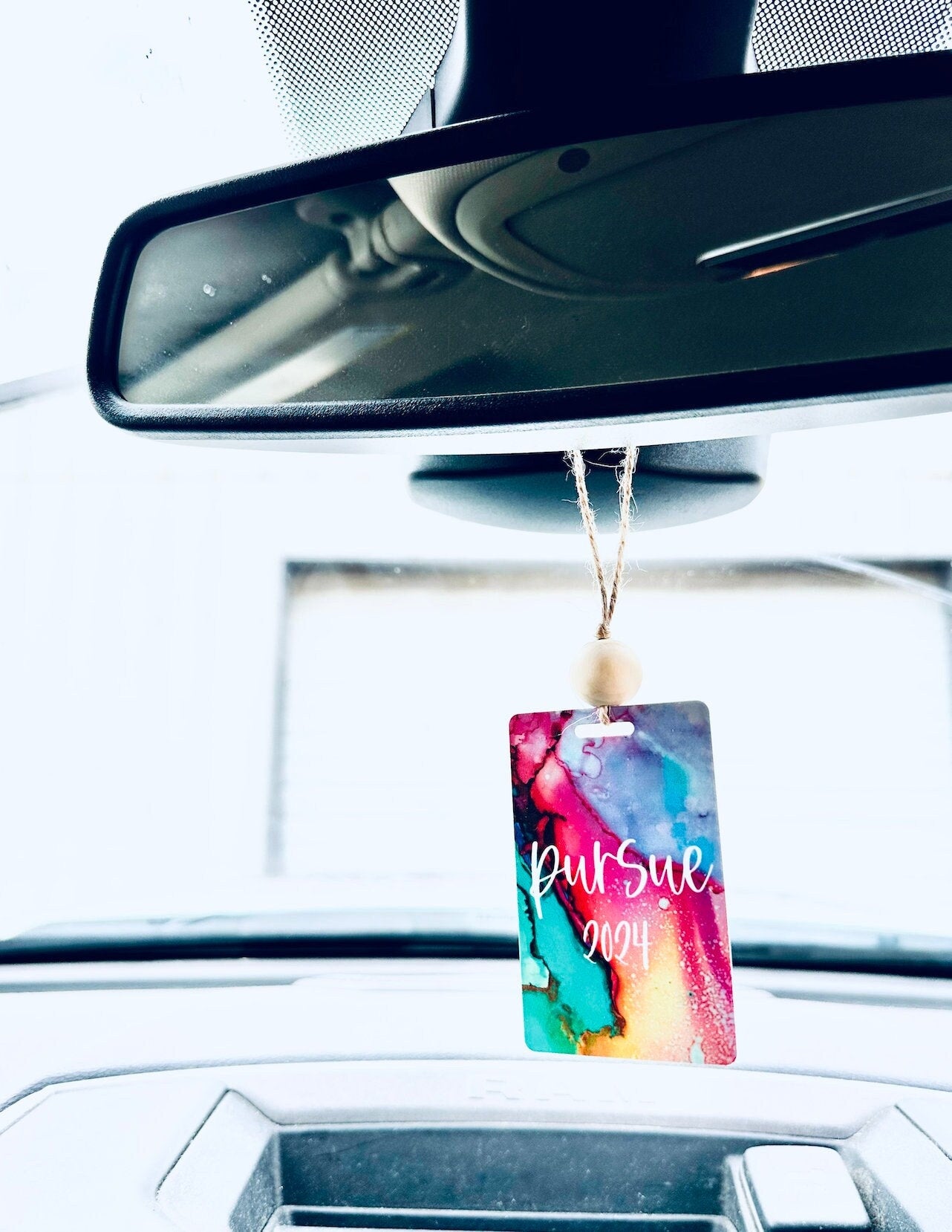 Your personalized New Year 2024 Car Charm one little word resolution focus word - Vibrant watercolor Background